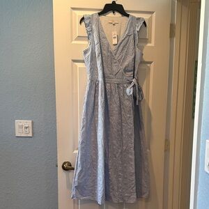 LOFT Blue and White Striped Midi Dress